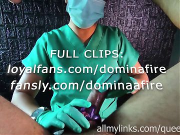 Edging and Sounding by sadistic nurse with latex gloves (DominaFire)